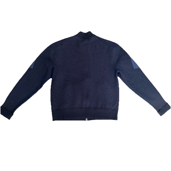 NEIL BARRETT Knit Bomber Jacket Navy Zip Front Pockets Slim Fit Long Sleeve XL - Picture 5 of 11